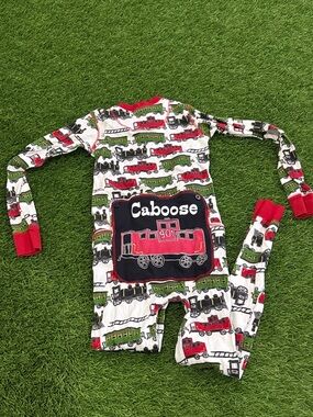 Lazy one snug fit one piece footless pajamas - Caboose Train Print